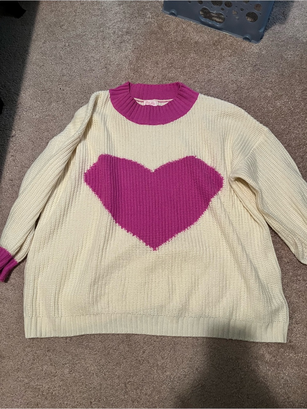Pink Lily Cream Crewneck Sweater with Pink Heart